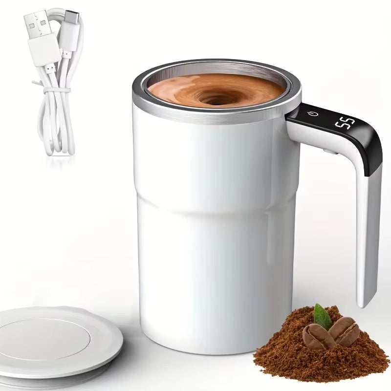 380ML Electric Self-Mixing Coffee Mug with IP67 Waterproof Rating, USB Charging, Digital Display, and Automatic Magnetic Stirring Function