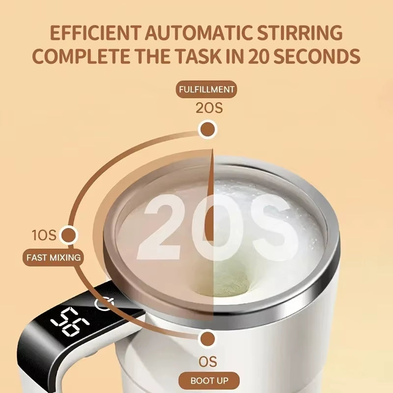 380ML Electric Self-Mixing Coffee Mug with IP67 Waterproof Rating, USB Charging, Digital Display, and Automatic Magnetic Stirring Function