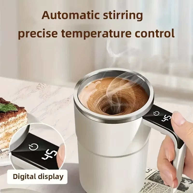 380ML Electric Self-Mixing Coffee Mug with IP67 Waterproof Rating, USB Charging, Digital Display, and Automatic Magnetic Stirring Function